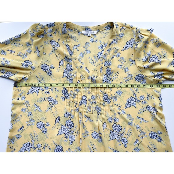 Rose & Olive Floral V-Neck Popover Top Womens Plus 1X Yellow Blue - Picture 7 of 9